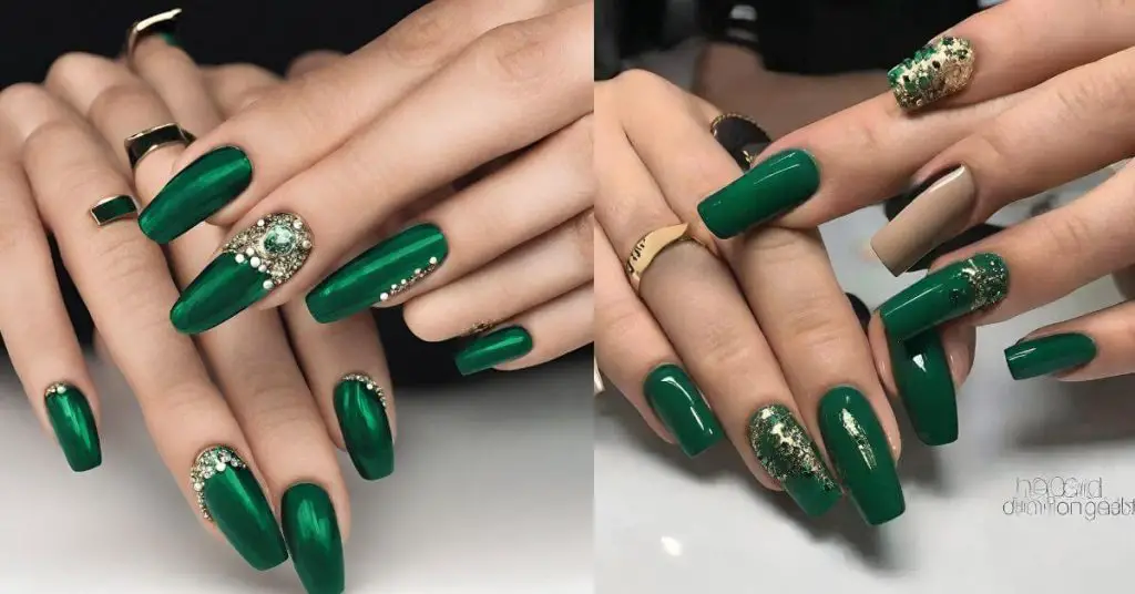 emerald green nails design