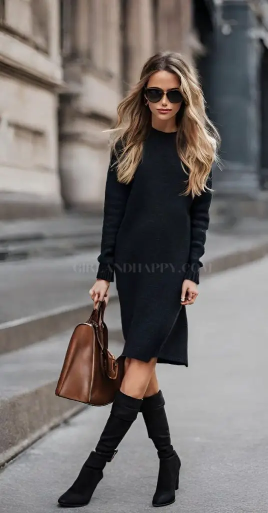 what type of boots to wear with sweater dress